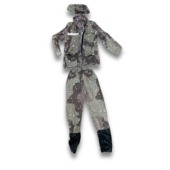 Kids Soldier Halloween Costume Set W/ Jacket Pants & Hat - Camouflage Print Elas - Picture 2 of 5